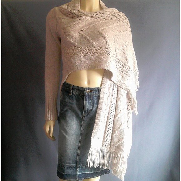 Anthropologie Angel of the North Anais Gray Hi Low Cable Wool Nylon Cardigan Sm - Picture 4 of 12